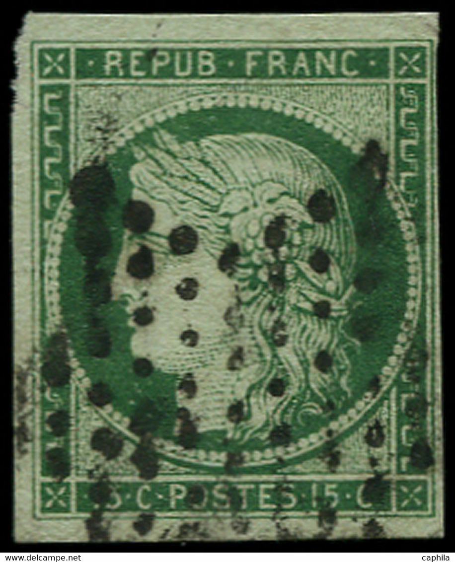 O FRANCE - Poste - 2c, Oblitération étoile, Signé Calves, Marges Non Touchées: 15c. Vert Très Foncé - 1849-1850 Ceres