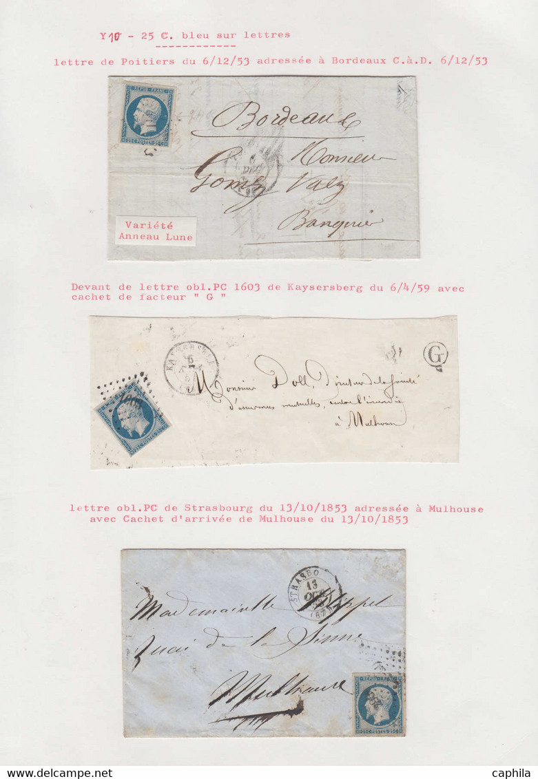 O FRANCE - Poste - 10, 6 Unités, 2 Paires, 2 Lettres Et Un Devant, Oblitérations PC Divers, Une Lettre Anneau Lune - 1852 Louis-Napoleon