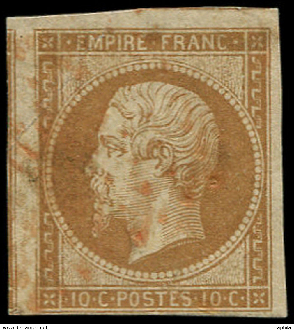 O FRANCE - Poste - 13A, étoile Rouge, Voisin à Gauche, Pli D'angle: 10c. Bistre - 1853-1860 Napoleon III