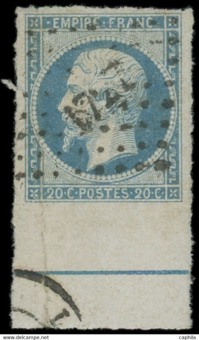 * FRANCE - Poste - 14Aj, Percé En Ligne, Pc 1727, Avec Filet D'encadrement (pli D'archive): 20c. Bleu - 1853-1860 Napoleon III