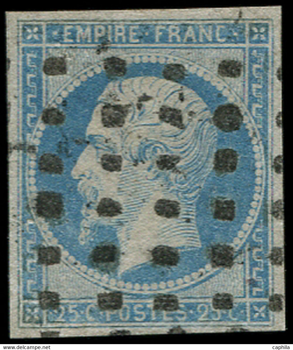 O FRANCE - Poste - 15, Oblitération Gros Points Carrés: 25c. Bleu - 1853-1860 Napoleon III