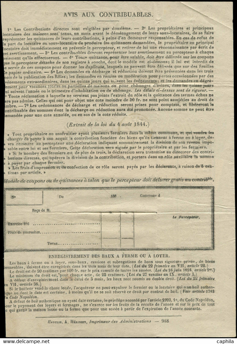 LET FRANCE - Poste - 19, Oblitération Sur Avertissement Fiscal, Cad. 15/2/69: 1c. Vert-olive - 1849-1876: Classic Period