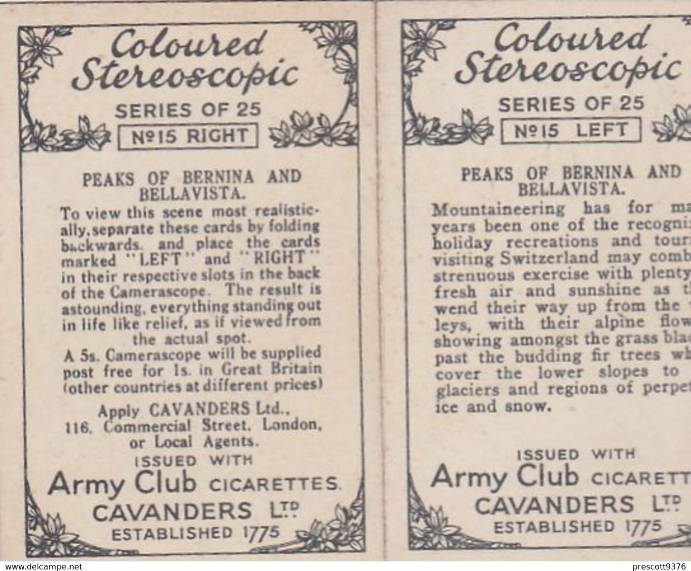 Stereoscope Card L&R - Cavanders 1931 - 15 Peaks Of Bernina & Bellavista - Other Brands