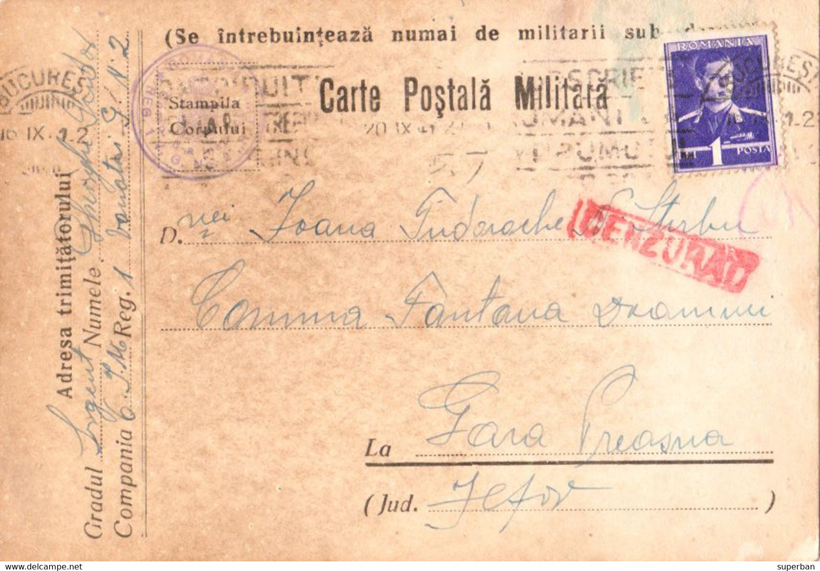 ROMANIA - WW II : MILITARY POSTCARD MAILED In SEPTEMBER 1941 From THE BATTLEFIELD By ROMANIAN MILITARY POST (ak646) - 2de Wereldoorlog (Brieven)