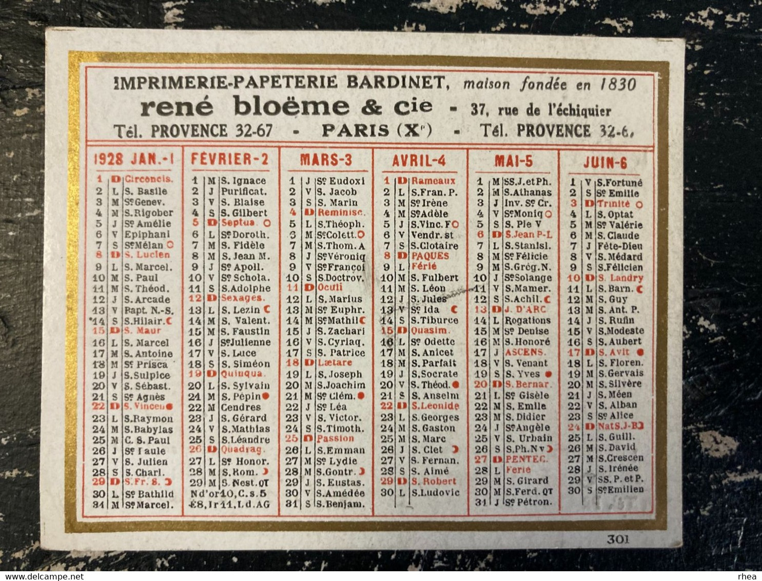 CALENDRIERS - Petit Calendrier De 1928 - Publicité Pour Imprimeries Papeterie Bardinet à PARIS - Petit Format : 1921-40