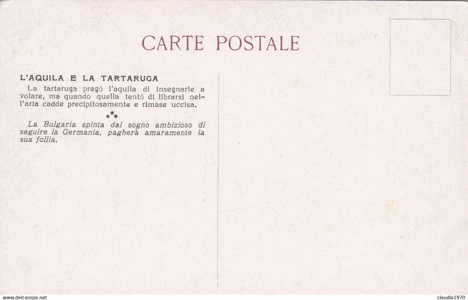 L'AQUILA E LA TARTARUGUA - CARTOLINA - TEMATICA - Tortues