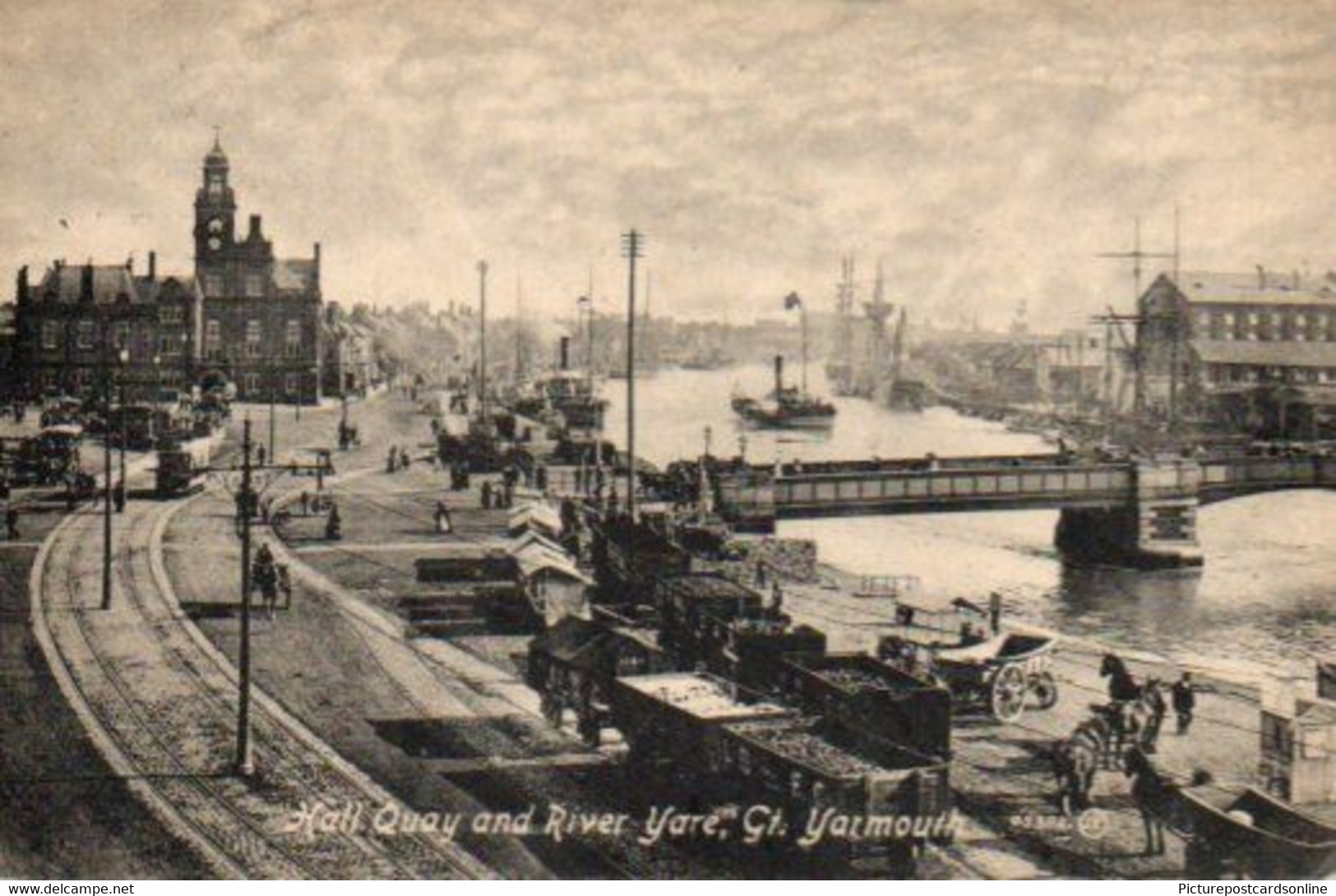 GREAT YARMOUTH HALL QUAY AND RIVER YARE OLD B/W POSTCARD NORFOLK - Great Yarmouth