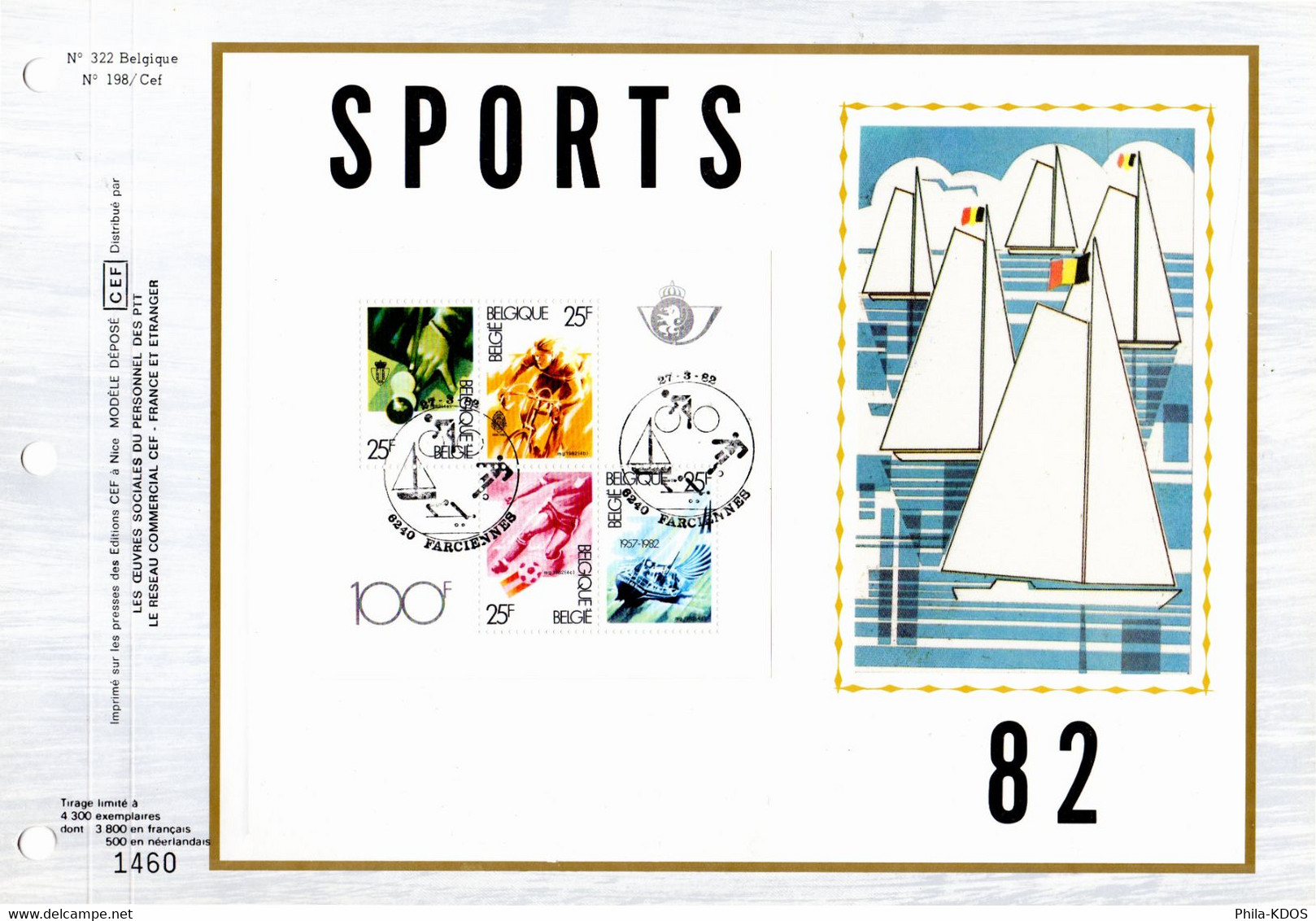 3800 Ex. "SPORTS 82 " Sur Feuillet CEF 1er Jour Sur Soie De Belgique De 1982 N° YT BF 58 FDC - Zonder Classificatie