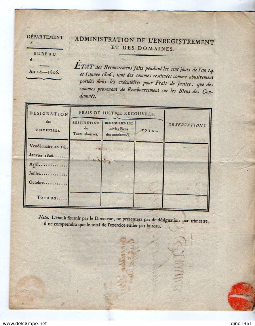 VP20.818 - Napoléon 1er - PARIS 1808 - Lettre De L'Admistration De L'Enregistrement / Frais De Justice - Décrets & Lois