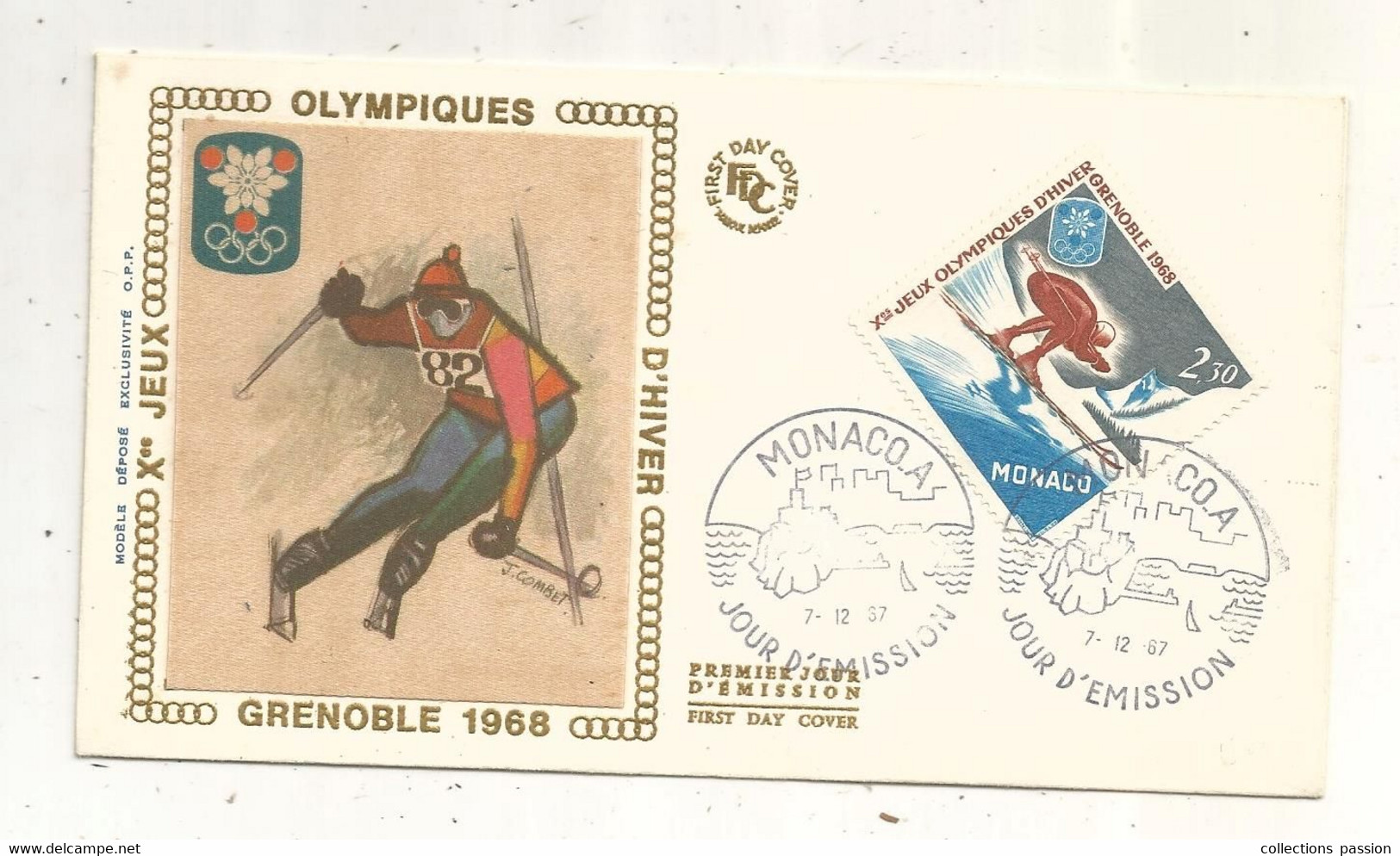 FDC , Premier Jour, Day Of Issue , MONACO.A , Xes JEUX OLYMPIQUES D'HIVER , GRENOBLE 1968 ,7-12-1957 - Cartas & Documentos