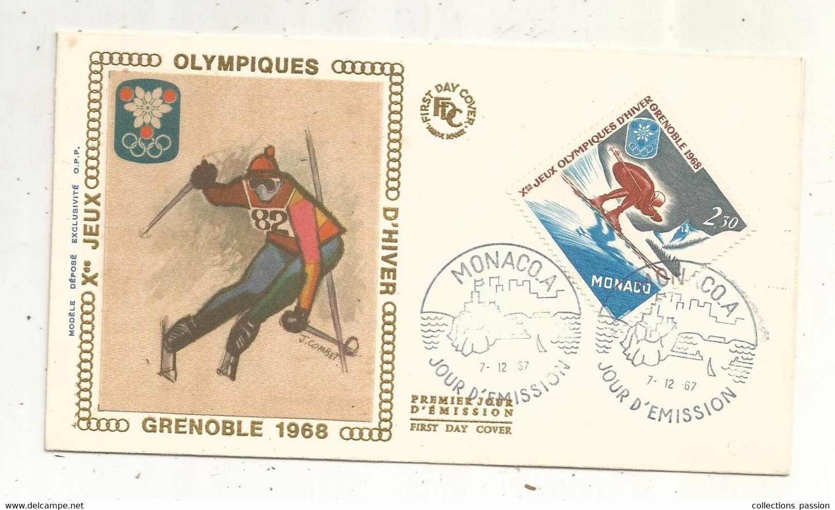 FDC , Premier Jour, Day Of Issue , MONACO.A , Xes JEUX OLYMPIQUES D'HIVER , GRENOBLE 1968 ,7-12-1957 - Lettres & Documents