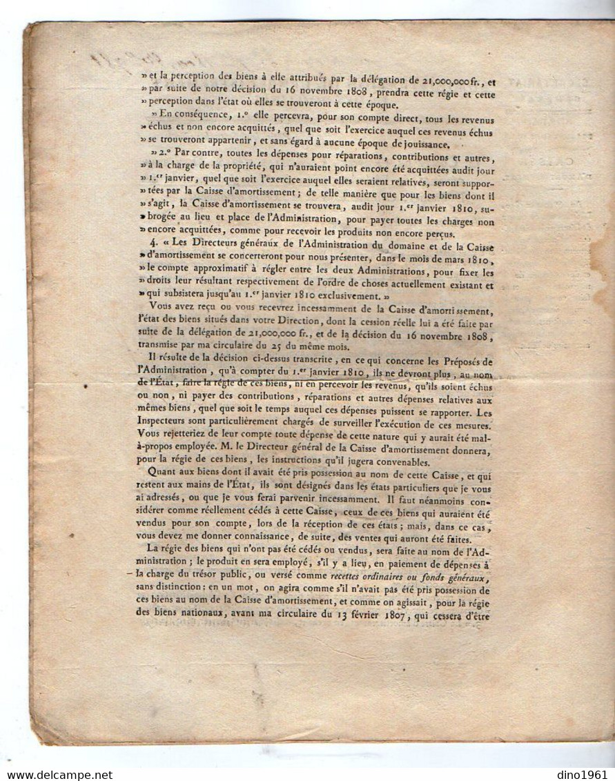 VP20.819 - Napoléon 1er - PARIS 1809 / 10 - 6 Lettres De L'Admistration De L'Enregistrement / Caisse D'Amortissement - Décrets & Lois