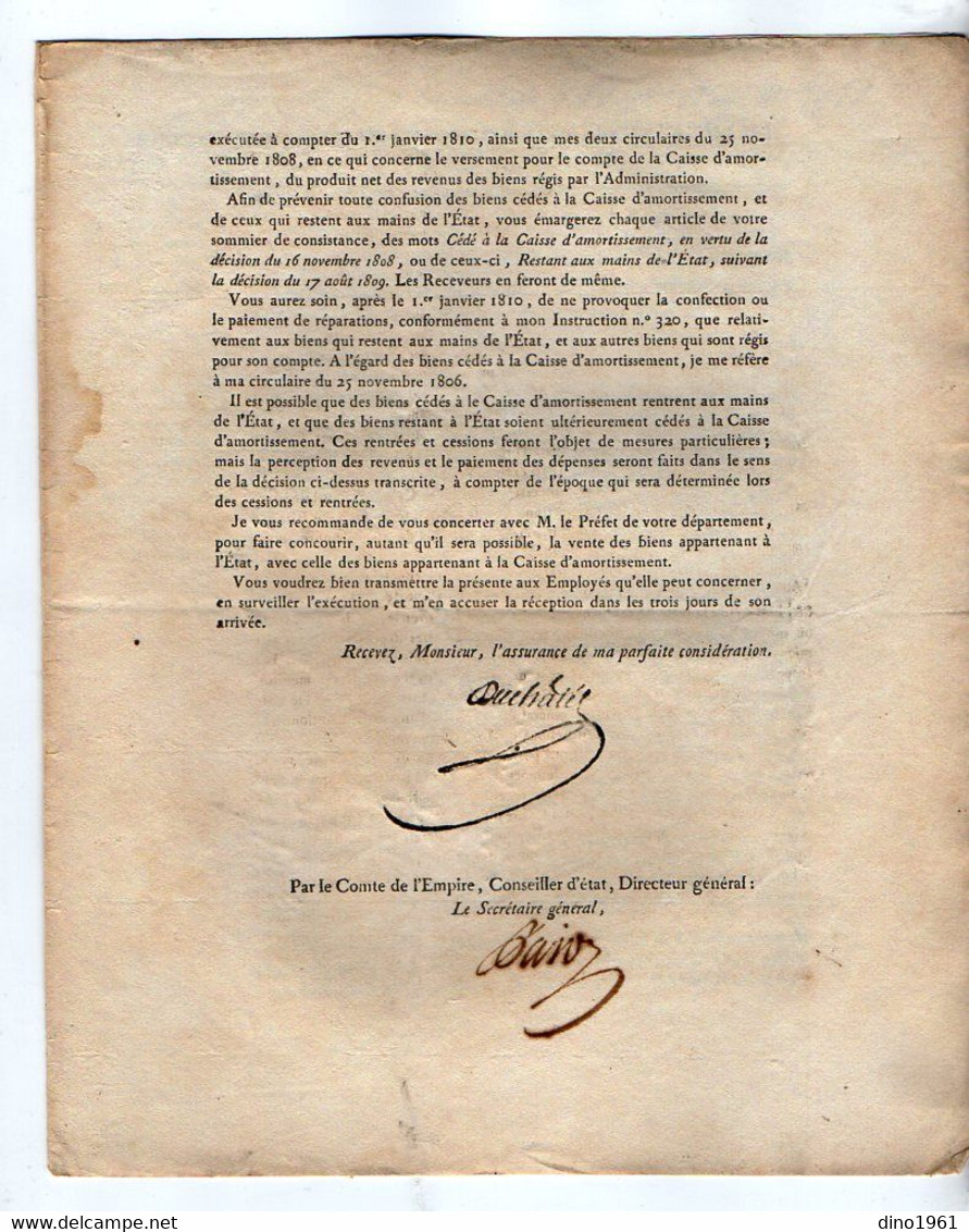 VP20.819 - Napoléon 1er - PARIS 1809 / 10 - 6 Lettres De L'Admistration De L'Enregistrement / Caisse D'Amortissement - Décrets & Lois