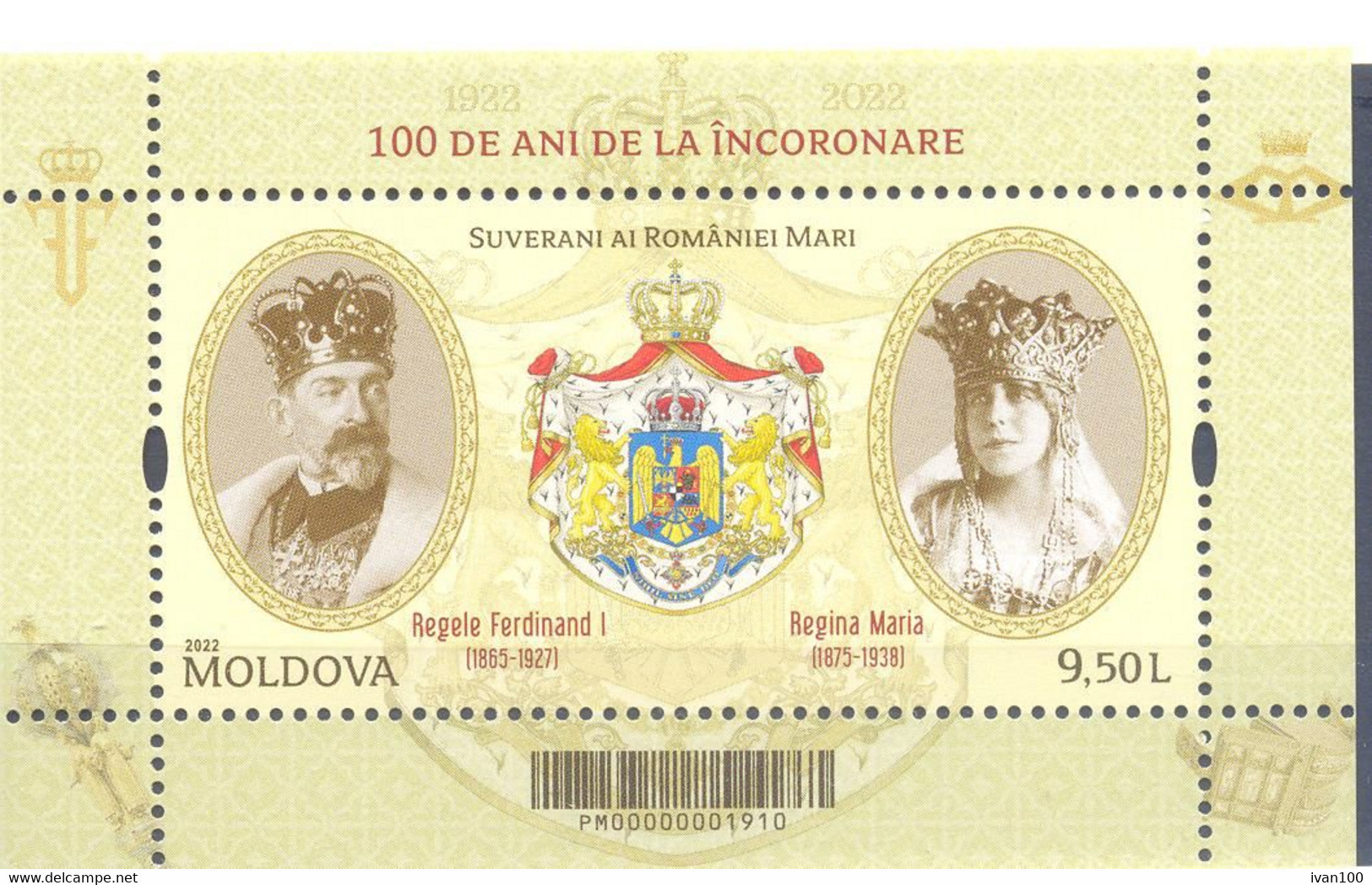 2022. Moldova, 100y Since The Coronation Of The King Ferdinand I, King Of Romania, S/s, Mint/** - Moldavië