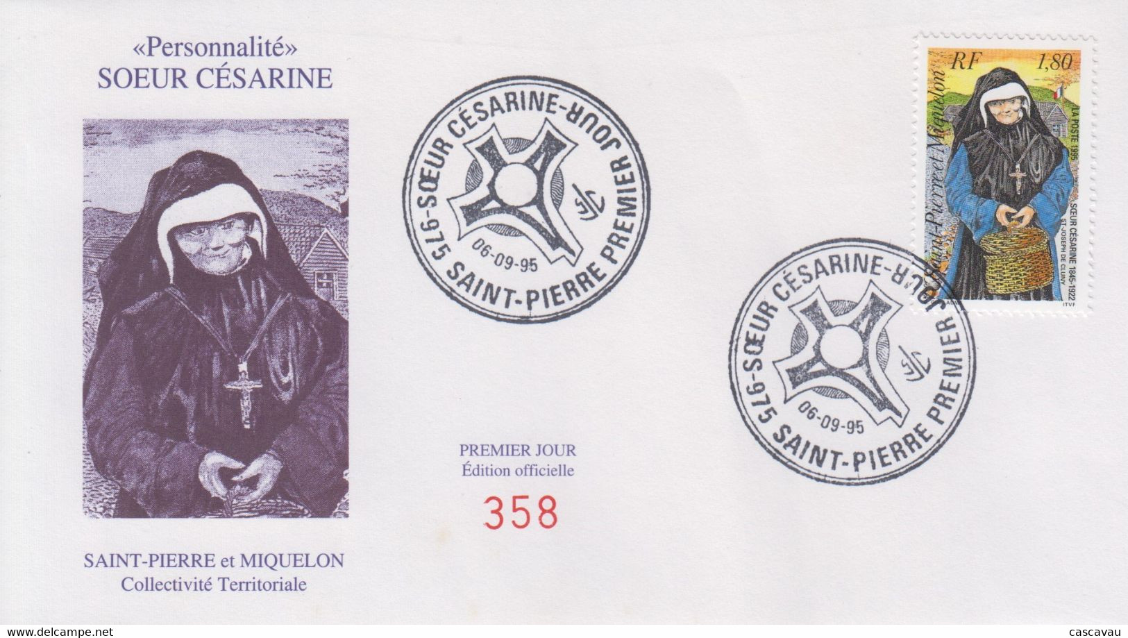 Enveloppe  FDC  1er  JOUR    SAINT  PIERRE  Et  MIQUELON    SOEUR  CESARINE   1995 - FDC