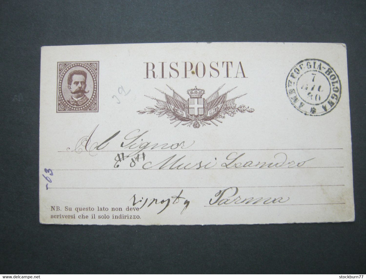 1880 , AMB.  FOGGIA - BOLOGNA , Karte Von San Benedetto - Entero Postal