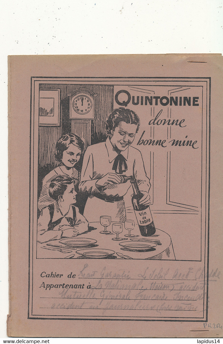 PR 264  /   PROTEGE CAHIER   QUINTONINE DONNE LA BONNE MINE   (24,00 Cm X 18,00 Cm) - Liqueur & Bière