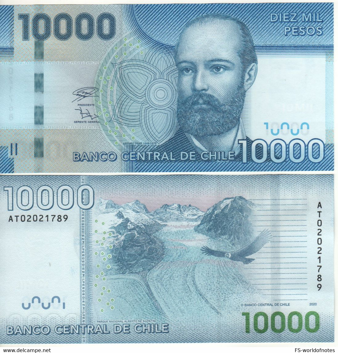 CHILE  New 10'000  Pesos ,  Paper  P164i  2020  ( Arturo Prat,+ National Park &  Andean Condor At Back ) UNC - Cile