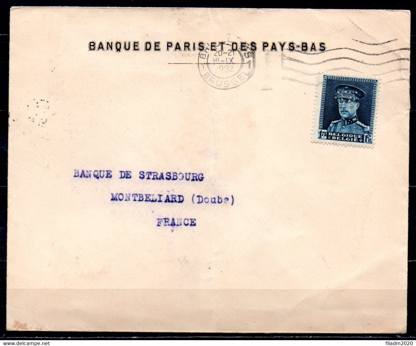 320 Met Perfin/perforatie Op Brief Gestempeld BRUXELLES Naar MONTBELIARD (FRANCE) - 1931-1934 Kepi