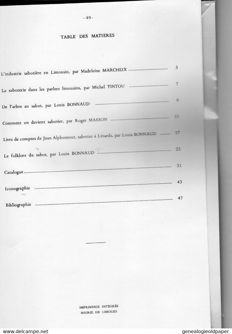 87-  LE SABOTIER DE CHALUS  RAYMOND MONTARD-METIERS DU BOIS-1979-1980- SABOTS-MADELEINE MARCHEIX-MUSEE MUNICIPAL LIMOGES - Limousin