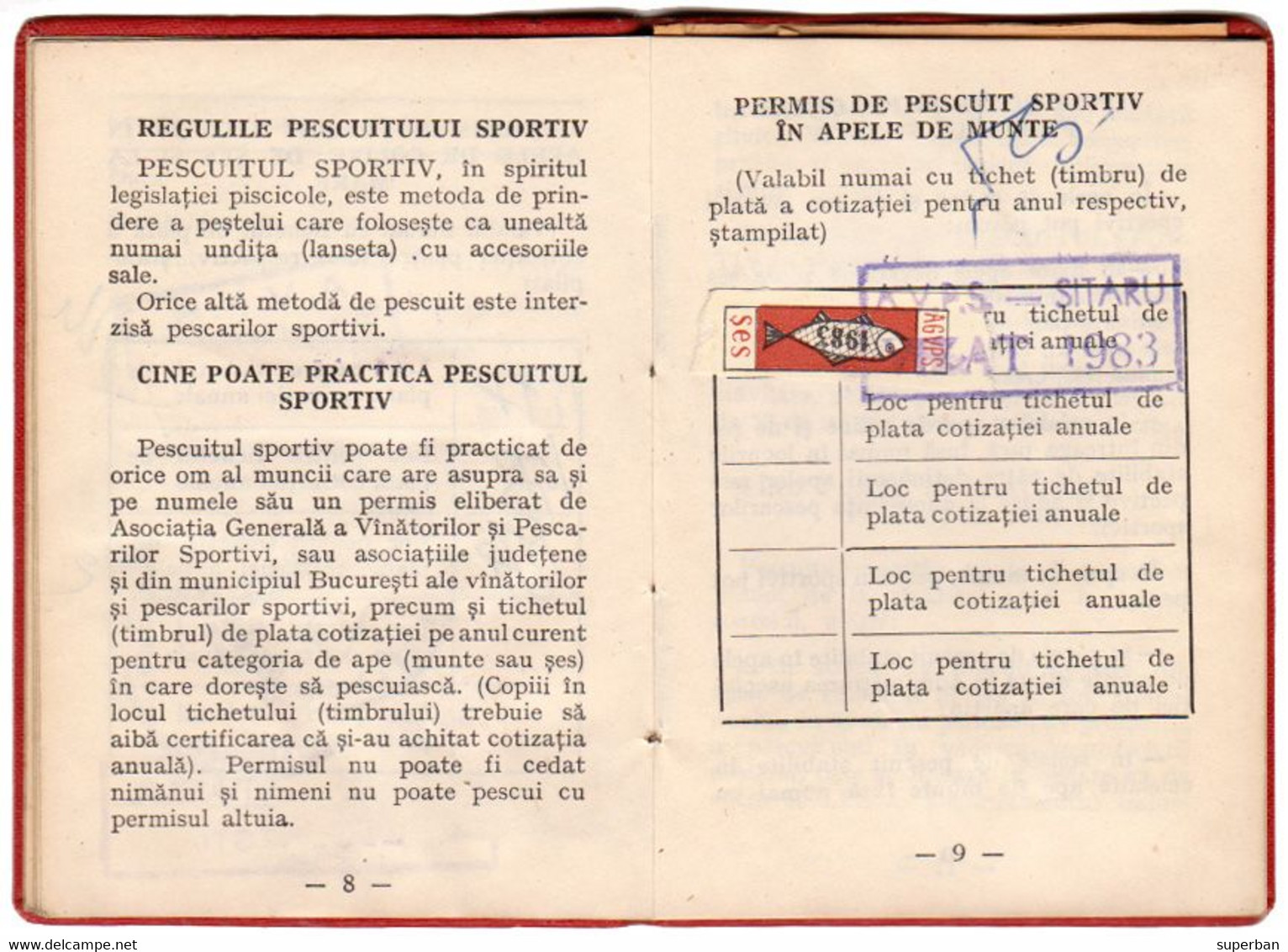 TIMBRES FISCAUX : TIMBRES Sur PERMIS DE PÊCHE / FISHING CINDERELLA - ROUMANIE / ROMANIA : 1977 - 1983 - RRR !!! (ak600) - Revenue Stamps