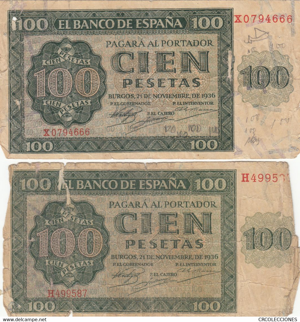 CRBS0556 LOTE DE 2 BILLETES ESPAÑA 100 PESETAS 1936 MC - 100 Peseten