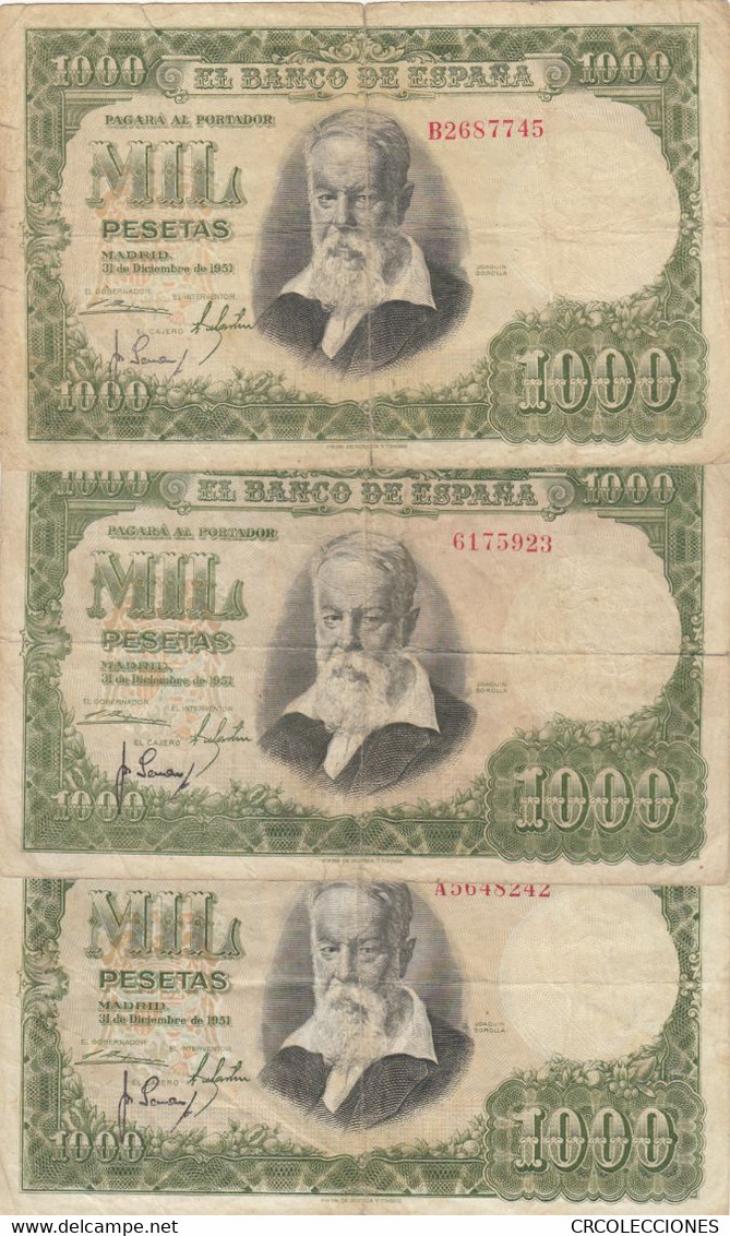 CRBS0562 LOTE DE 3 BILLETES ESPAÑA 1000 PESETAS 1951 BC - 1000 Peseten