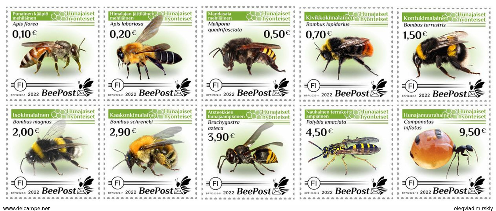 Finland 2022 Honey Insects BeePost Set Of 10 Stamps Mint - Neufs