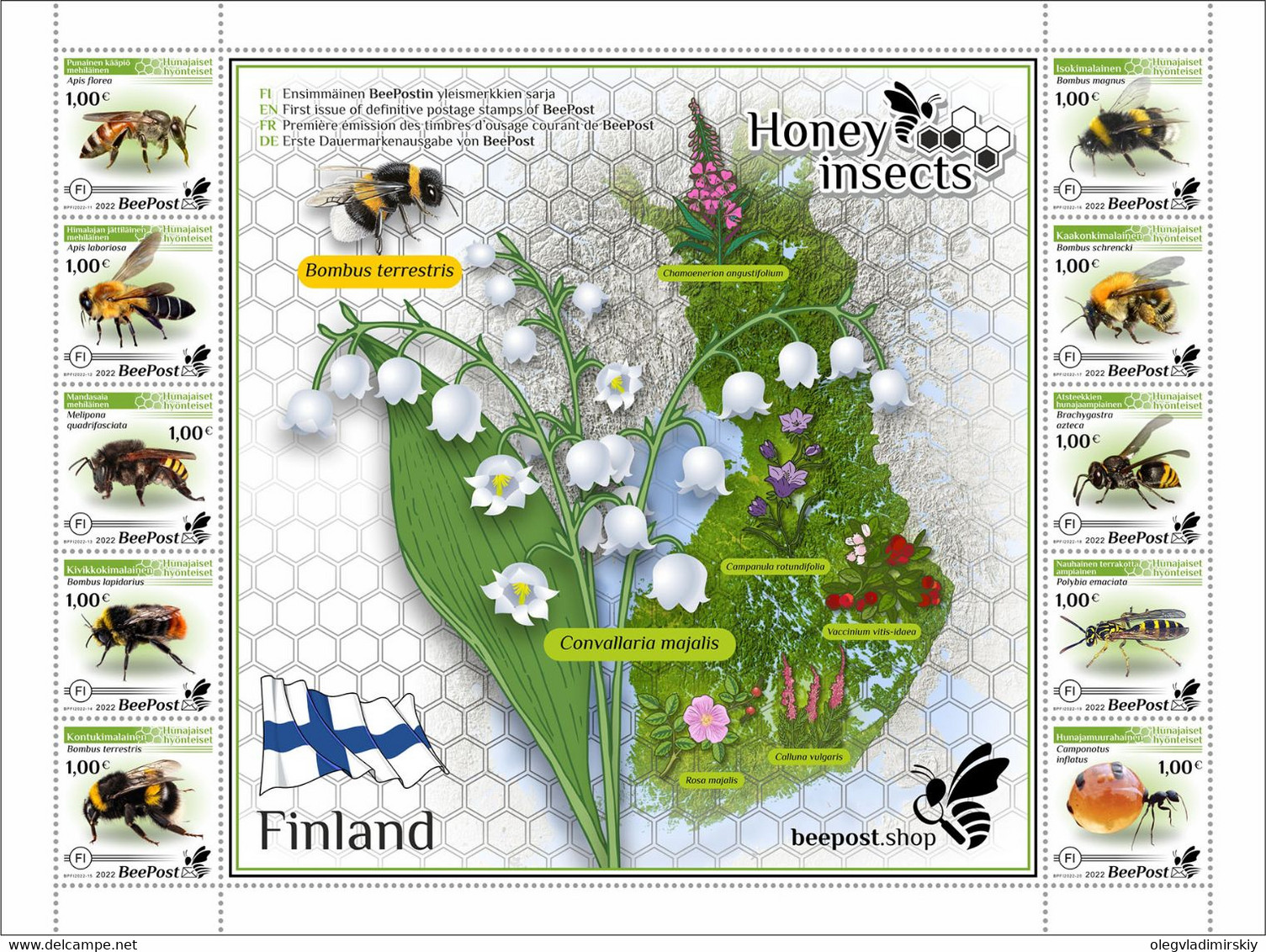 Finland 2022 Honey Insects BeePost Block Of 10 Stamps Mint - Ongebruikt