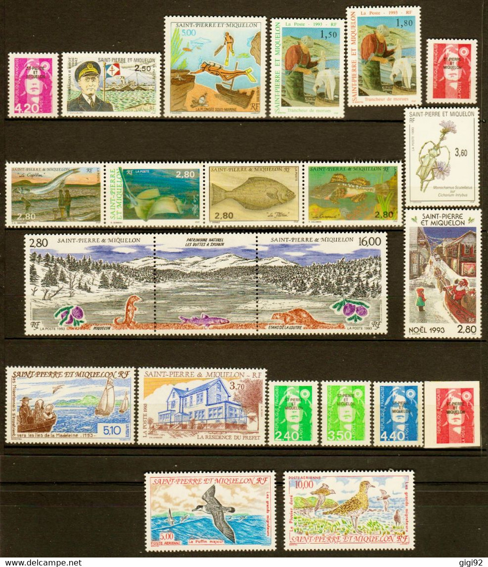 S.P & M. 1993  N° 572 à 591 + PA 72 Et PA 73  Neufs**  ANNEE TOTALEMENT COMPLETE : 22 Timbres - Annate Complete