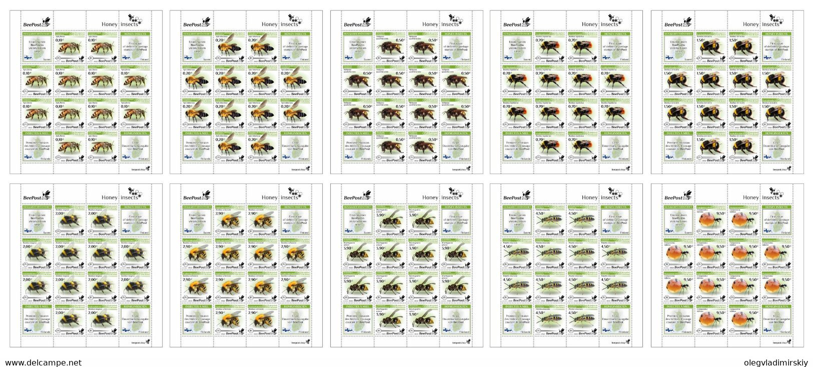 Finland 2022 Honey Insects BeePost Set Of 10 Sheetlets Of 12 Stamps Mint - Unused Stamps