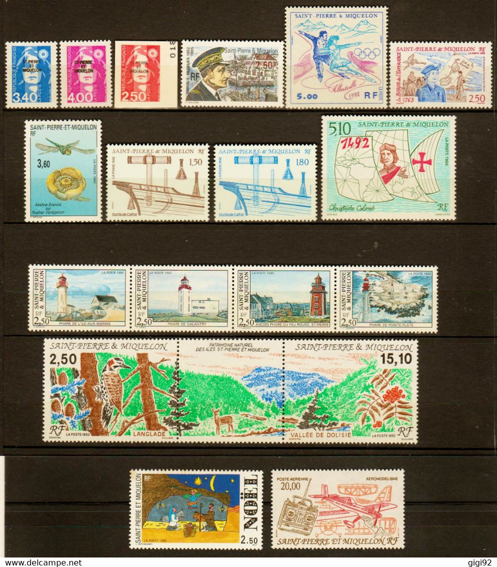 S.P & M. 1992  N° 555 à 571 + PA 71  Neufs**  ANNEE TOTALEMENT COMPLETE : 18 Timbres - Années Complètes