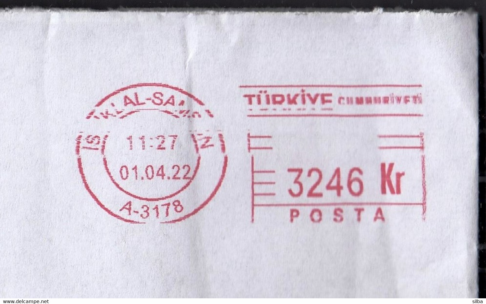 Turkey Samsun 2022 / Post Machine Printed Stamp 3246 Kr, ATM - Lettres & Documents