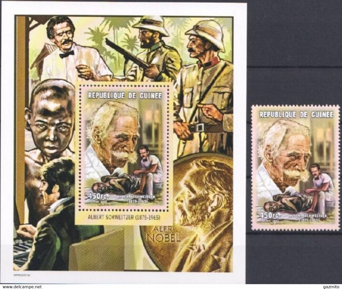 Guinea 2001, Nobel Price, Schweitzer, 1val + Block - Albert Schweitzer