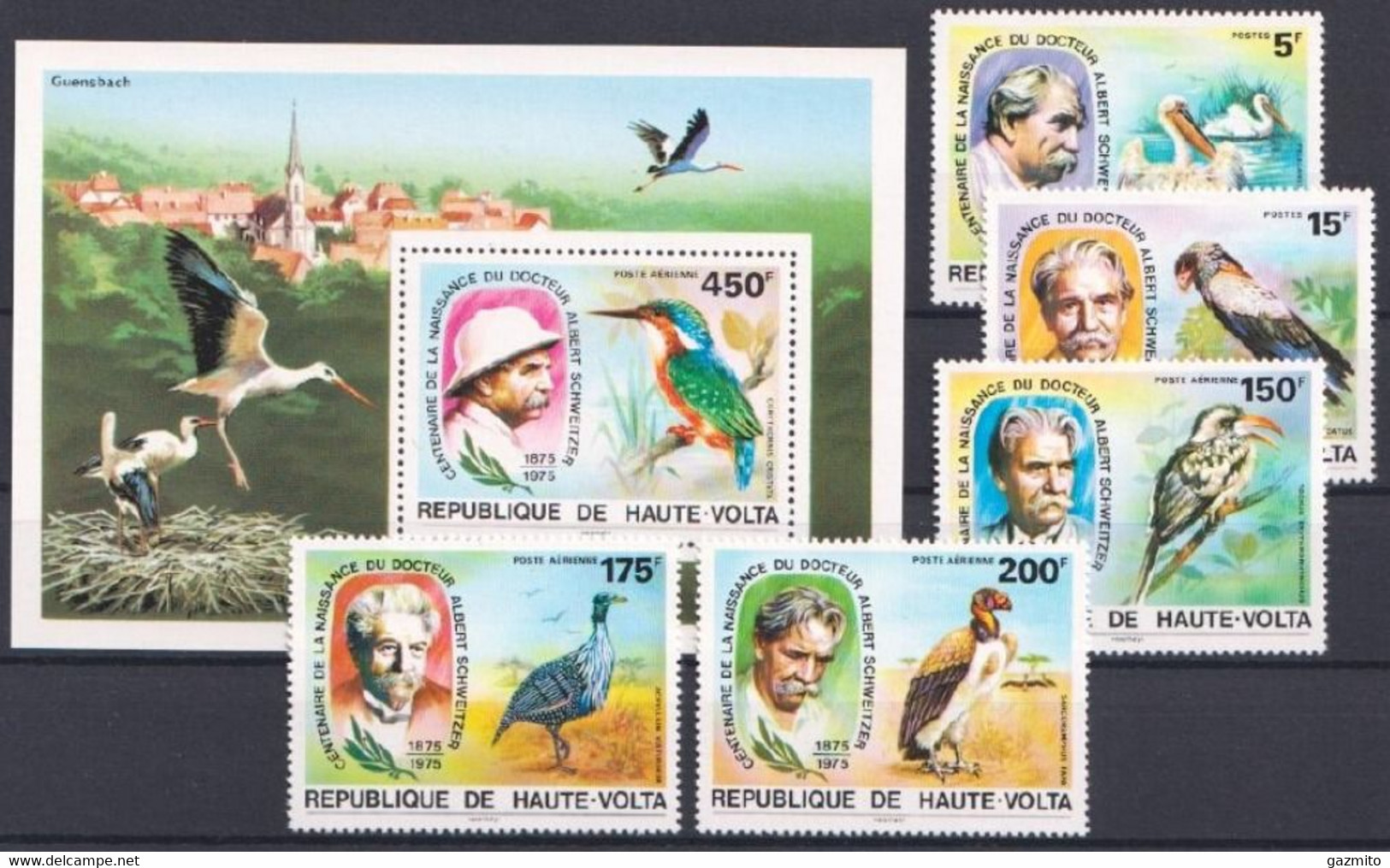 Haute Volta 1977, Schweitzer, Birds, Kingfisher, Birds Of Prey, 6val +BF - Albert Schweitzer