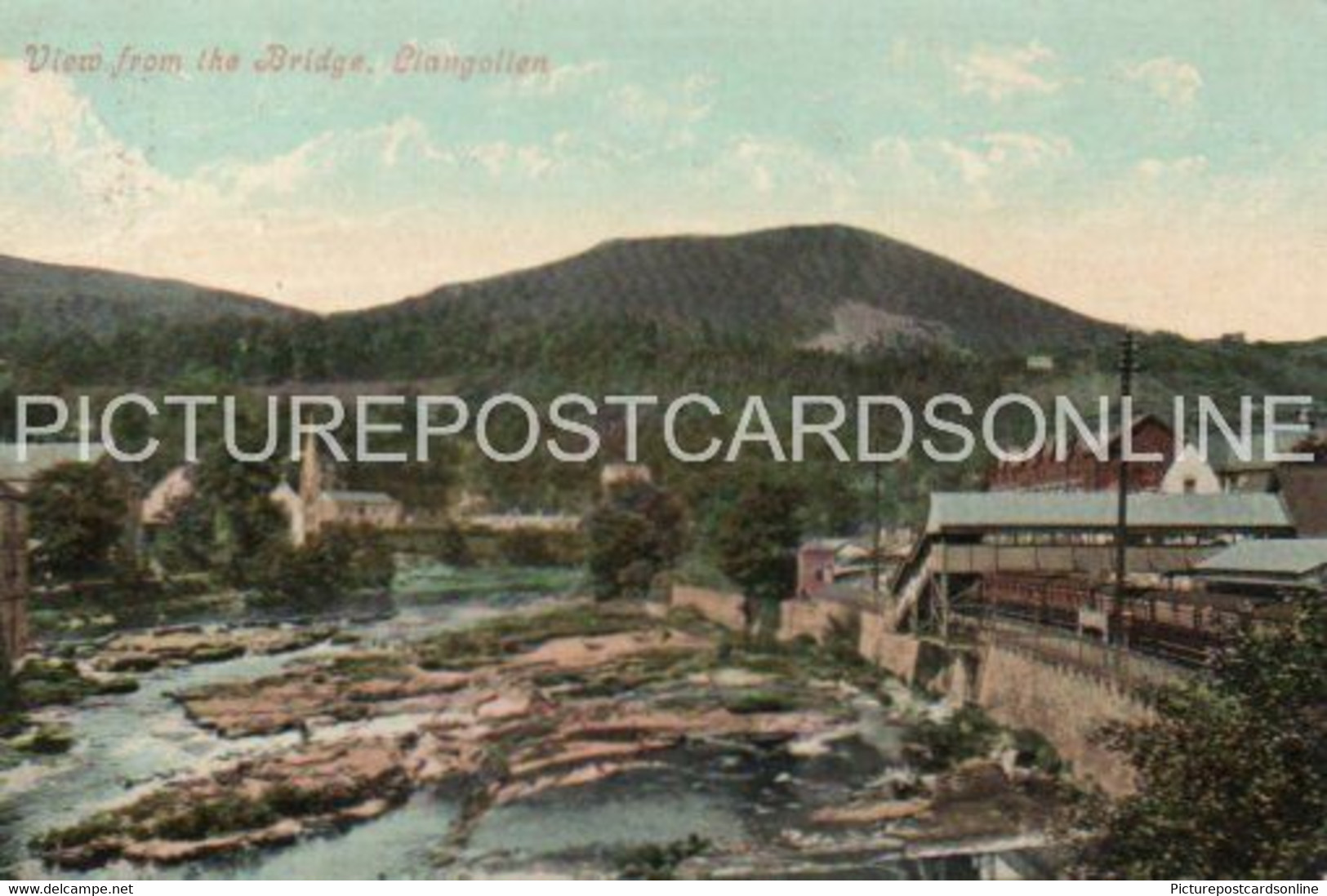 LLANGOLLEN VIEW FROM THE BRIDGE OLD COLOUR POSTCARD WALES - Denbighshire