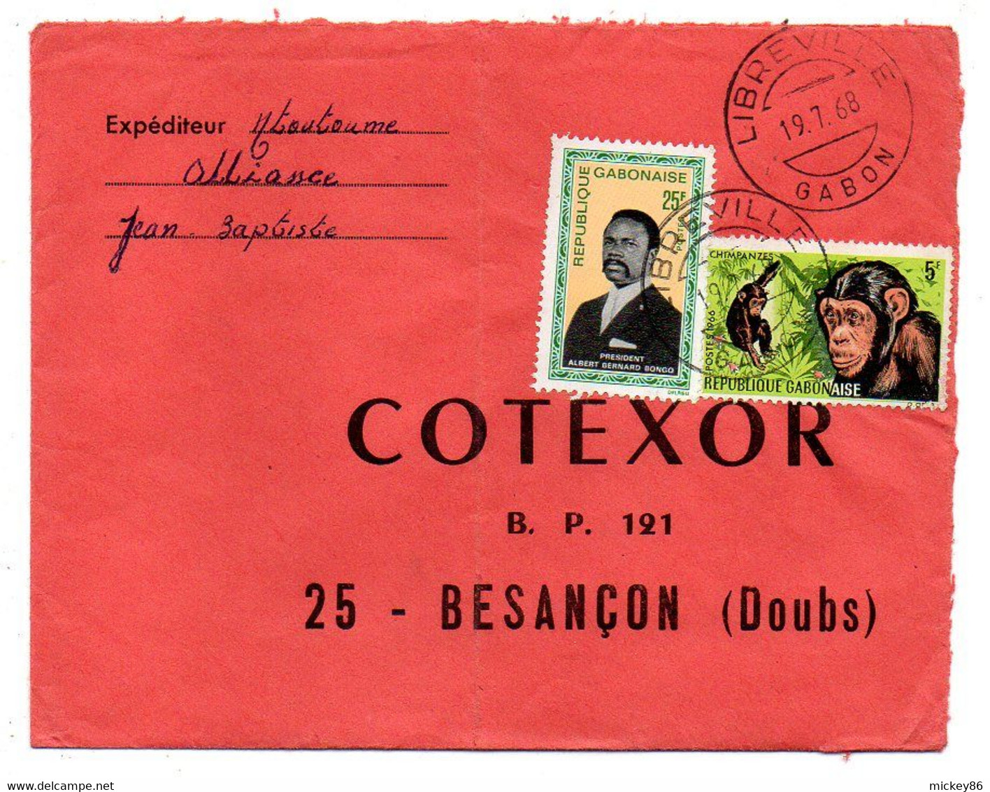 Gabon-1968 - LIBREVILLE  Pour Besançon-25 (France) -tps Divers  Sur Lettre..cachet.....à Saisir - Gabon (1960-...)