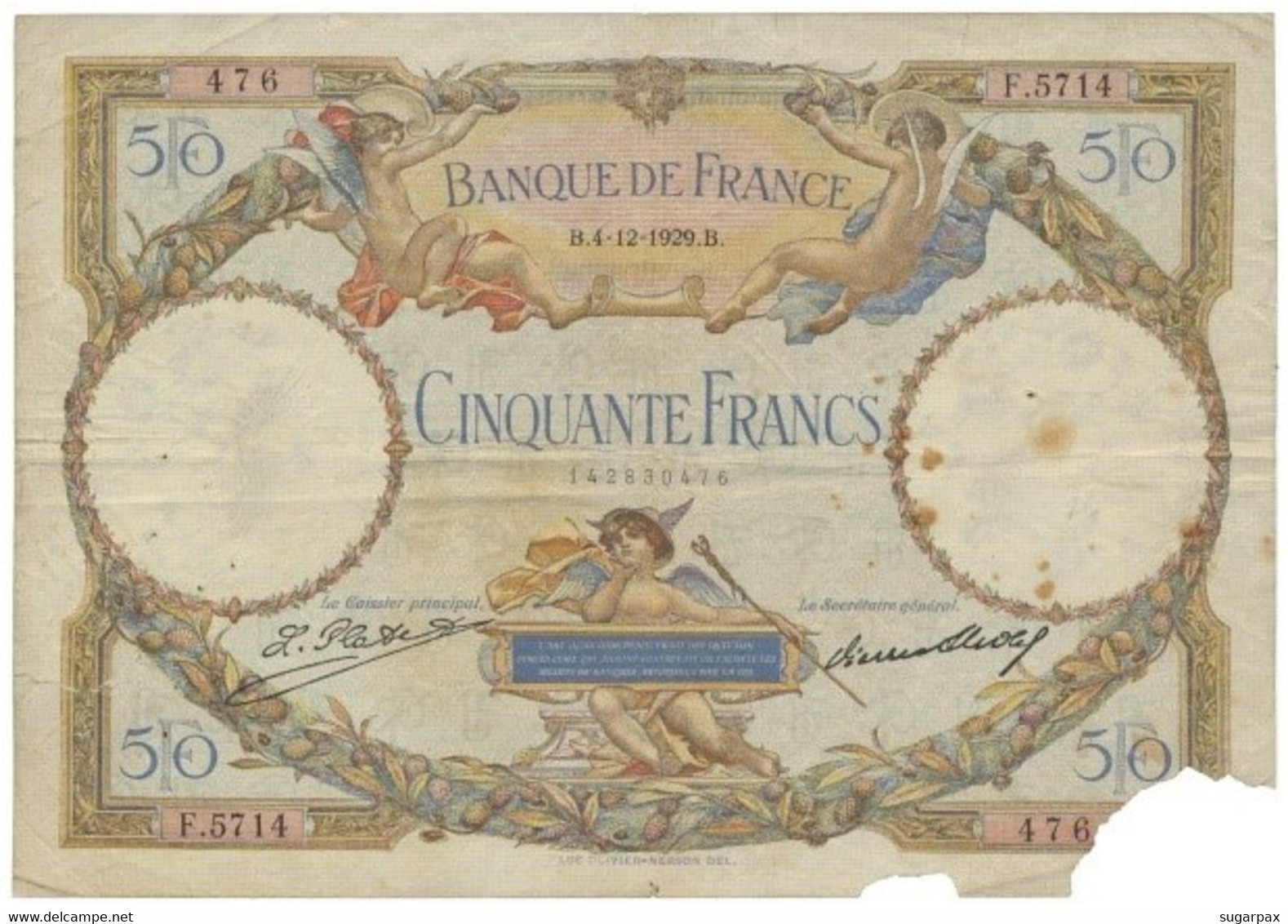 France - 50 Francs - 4.12.1929 - Pick 77.a - Série F.5714 - Luc-Olivier Merson - 50 F 1927-1934 ''Luc Olivier Merson''