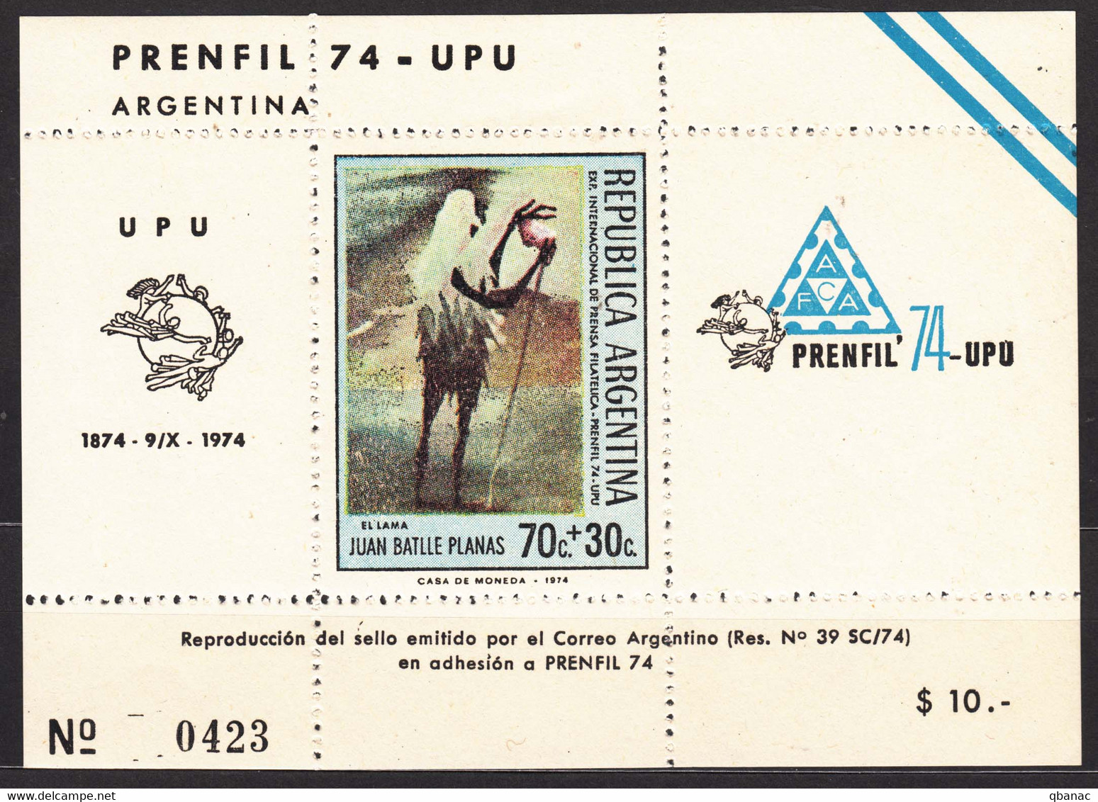Argentina 1974 PRENFIL Mi#1173 Special Block - Neufs