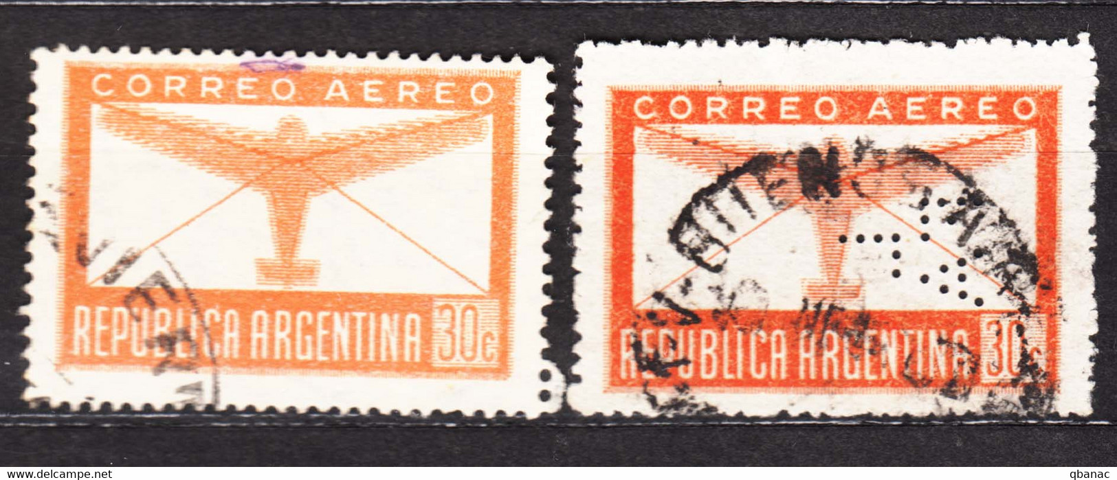 Argentina 1942/1945 Airmail Mi#469,517 Perfine, Used - Oblitérés