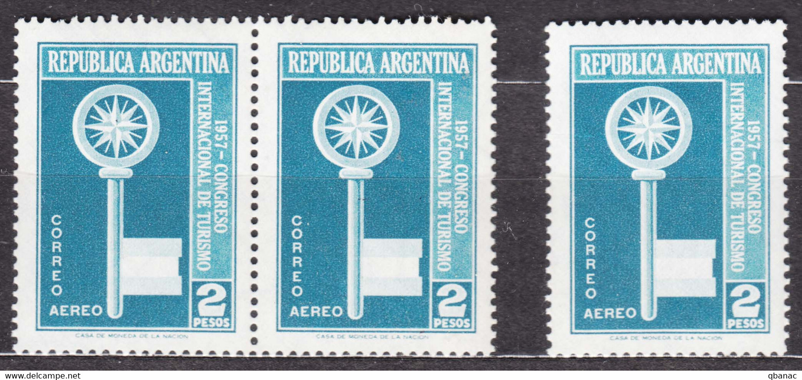 Argentina 1957 Airmail Mi#663 Mint Never Hinged 3 Pcs. - Neufs