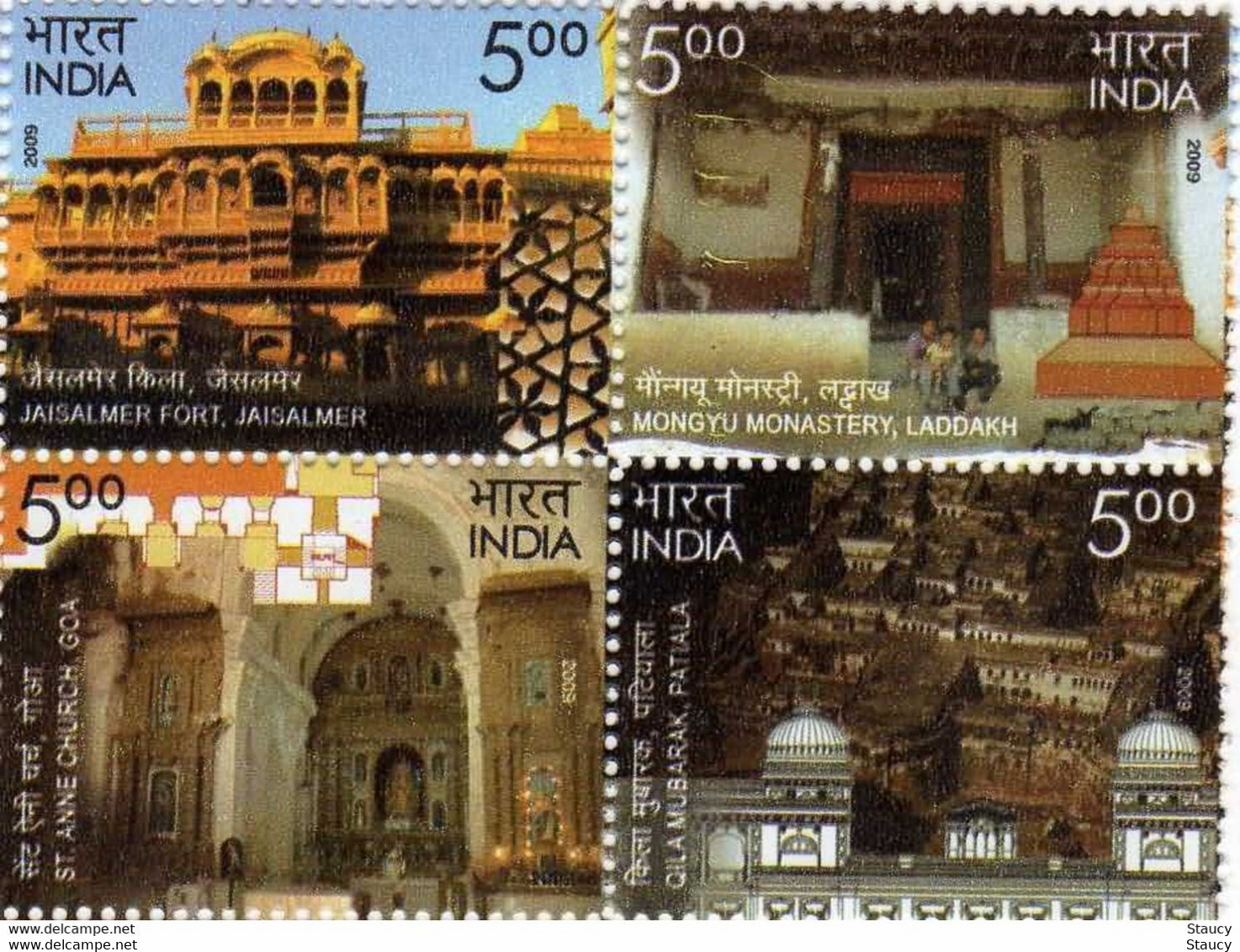 India 2009 INTACH Heritage Monument Buddha Monastery Fort Church Se-tenant 4v Stamp SET MNH - Hinduism