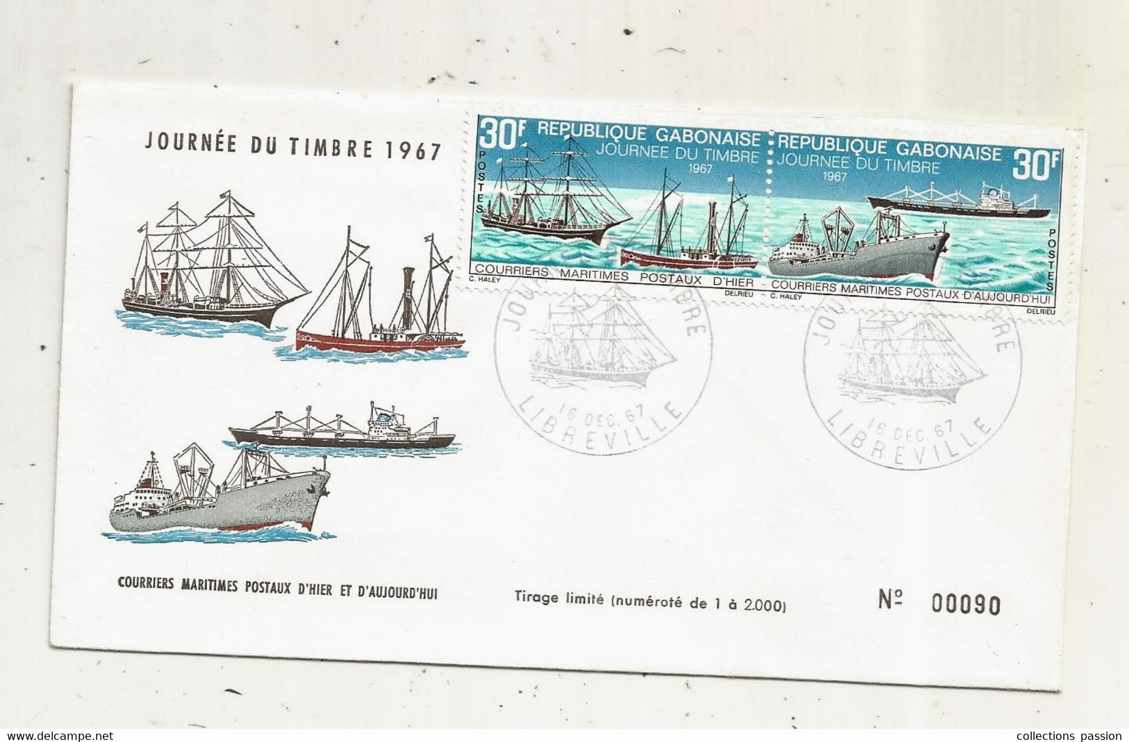 FDC, Premier Jour, GABON, Lettre, Journée Du Timbre 1967, LIBREVILLE,courriers Maritimes Postaux D'hier Et D'aujourdui - Gabun (1960-...)