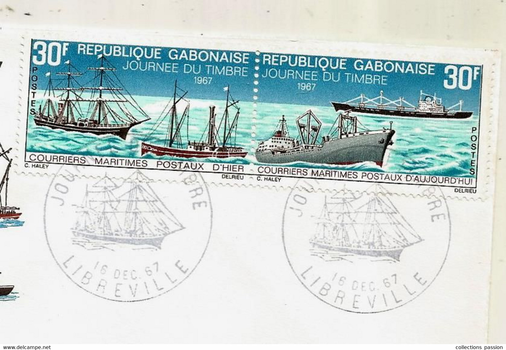 FDC, Premier Jour, GABON, Lettre, Journée Du Timbre 1967, LIBREVILLE,courriers Maritimes Postaux D'hier Et D'aujourdui - Gabun (1960-...)