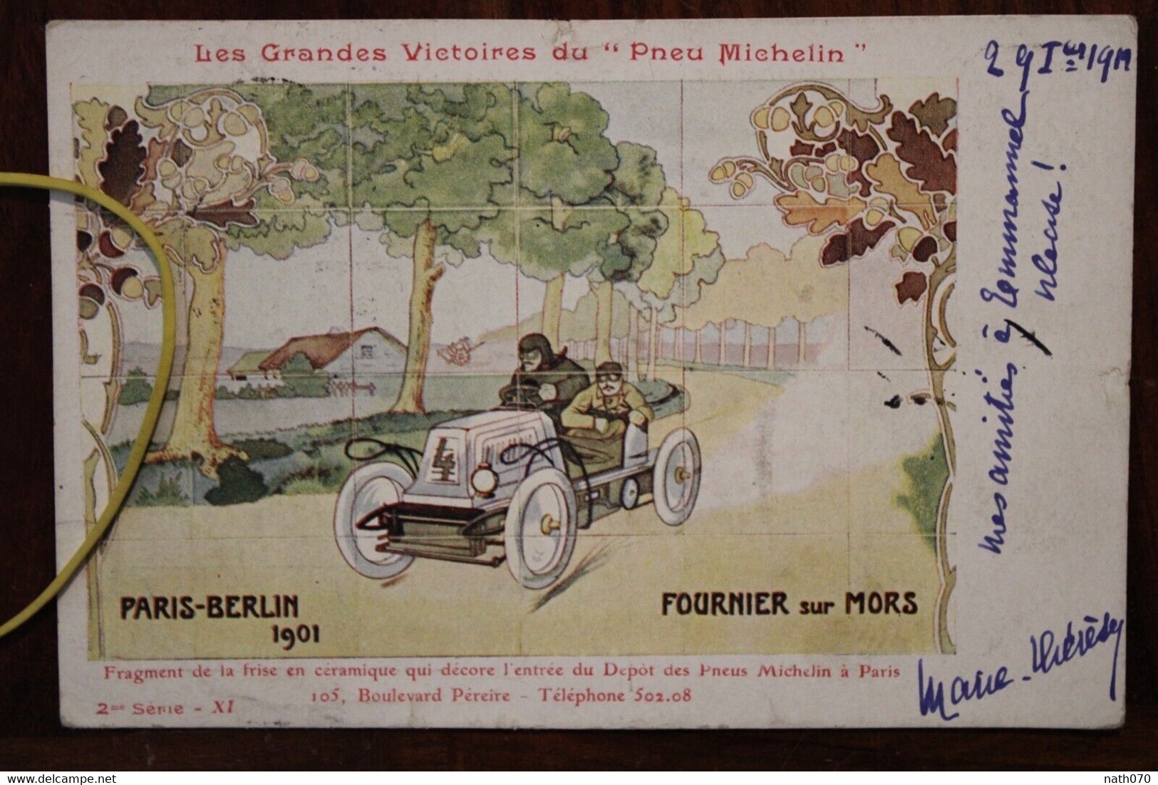 1910's CPA Ak Publicité Michelin Fournier Sur Mors Pub Illustrateur Allemagne Germany Litho Voyagée Rare !!! - Voitures De Tourisme