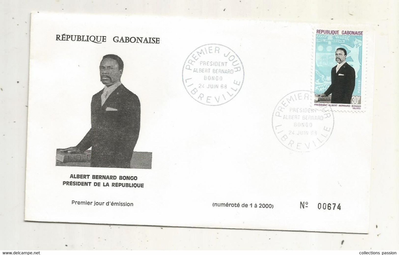 FDC, Premier Jour, GABON,Albert Bernard BONGO , Président De La République, LIBREVILLE,1968 - Gabón (1960-...)