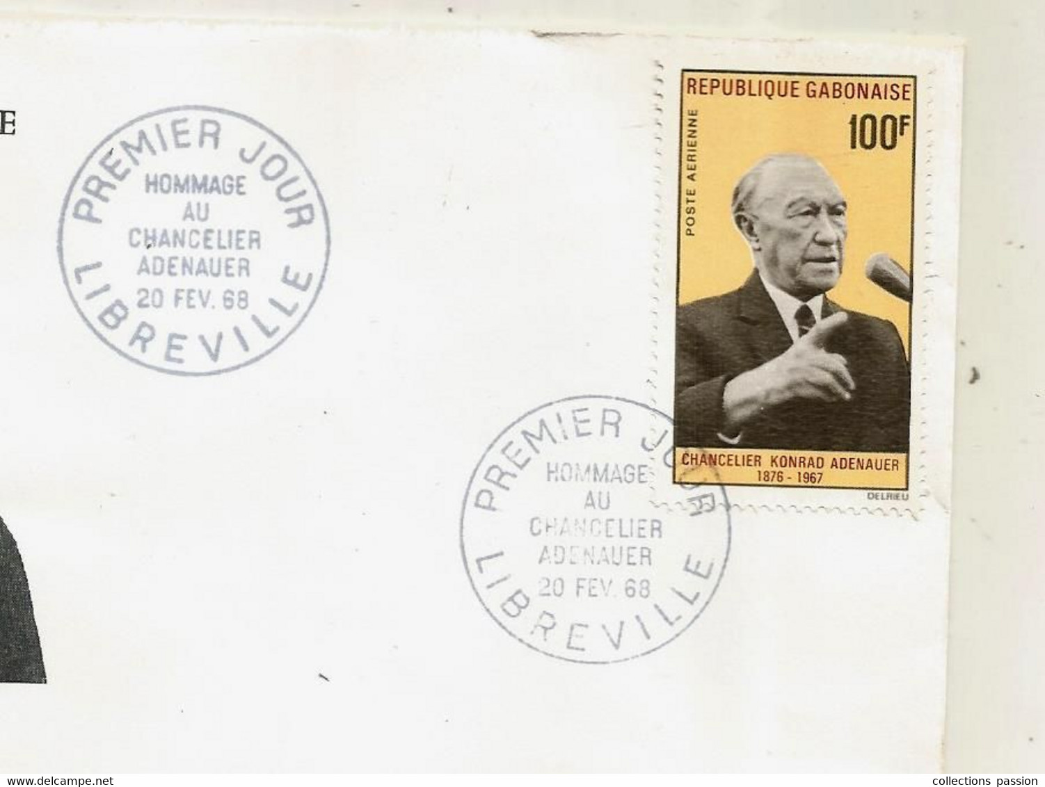 FDC, Premier Jour, GABON, Hommage Au Chancelier KONRAD ADENAUER, LIBREVILLE,1968 - Gabón (1960-...)