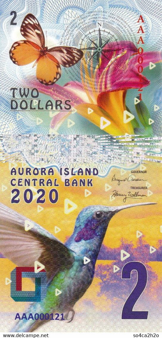 Aurora Islands 2 Dollars 2020 UNC  POLYMER  Emission Privée - Fictifs & Spécimens