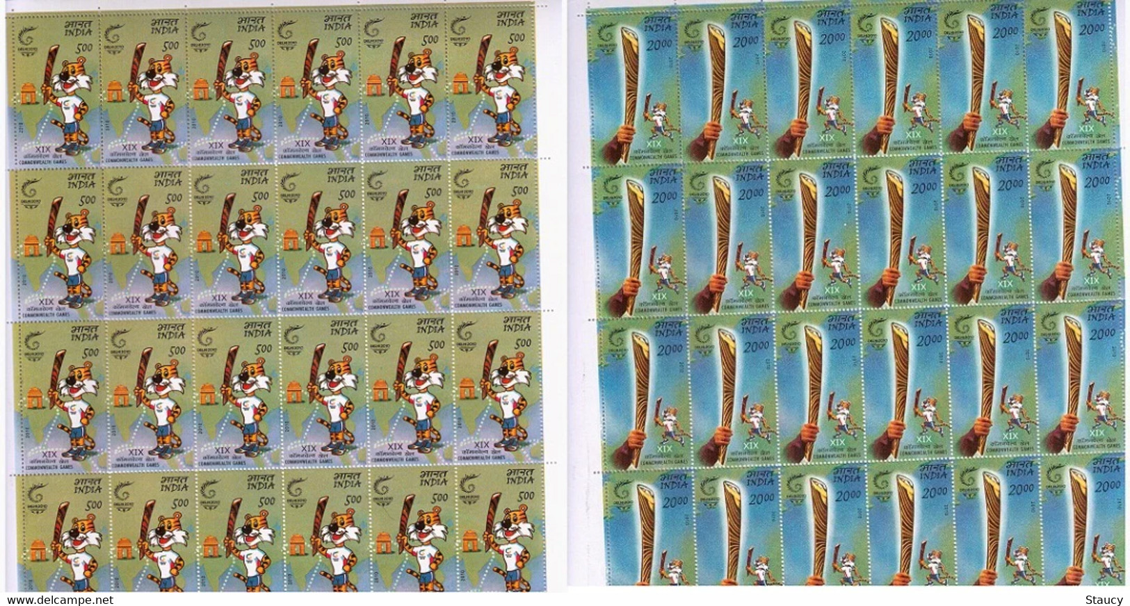 India 2010 XIX COMMONWEALTH GAMES DELHI - QUEEN'S BATTON RELAY SET OF 2 Complete Sheets, MNH P. O Fresh & Fine, Rare - Other & Unclassified