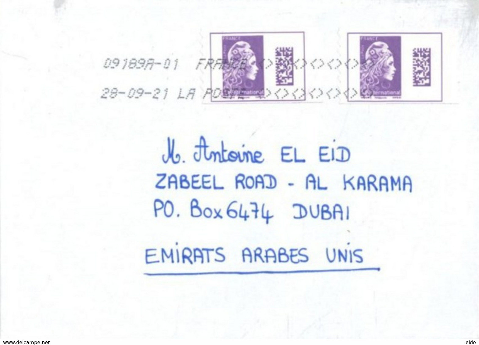 FRANCE -  2021 -  STAMPS  LABEL COVER TO DUBAI. - Brieven En Documenten